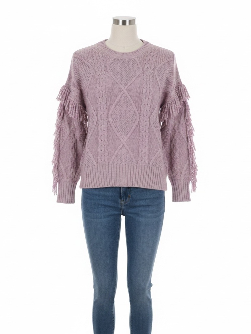 Time and Tru Chunky Knit Fringed Sleeve Sweater Lavender Medium Boho